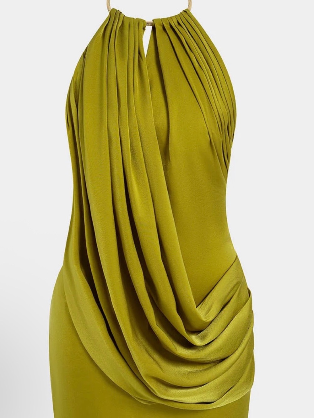 Olive Green Draped Halter Evening Dress
